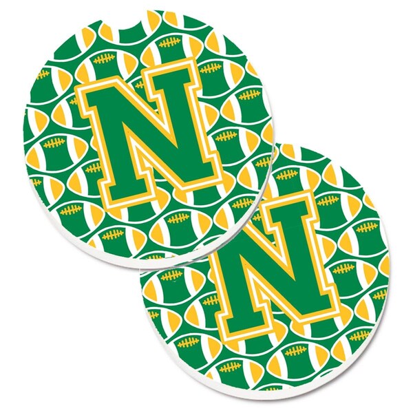 Carolines Treasures Letter N Football Green and Gold Cup Holder Car Coaster, PK2 CJ1069-NCARC - main